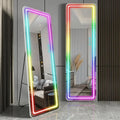 RGB LED Full Length Mirror With Lights, 63"x20" Floor Mirror Dimming Lights, Standing Wall Mounted Hanging