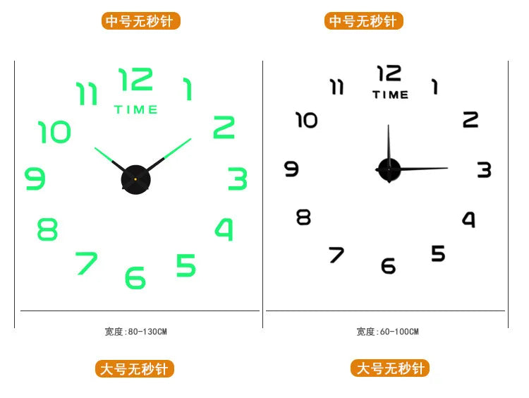 Large 3D DIY Wall Clock Giant Acrylic Mirror Clocks Frameless Big Horloge Home Decoration for Living Room Bedroom Wall Decor
