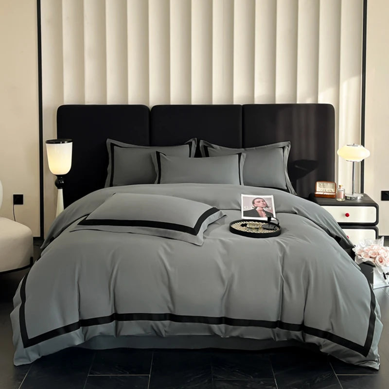 Luxury Hotel Bedding Sets Thick Brushed Bed Sheets White Duvet Cover Set Pillowcase Four Piece Fully Enclosed for Home Gift