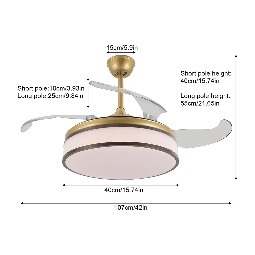 42 Inch Fan Pendant Light，ceiling Fan Light, Ceiling Fan Light with Remote Control, Ceiling Fan Lamp for Bedroom Kitchen