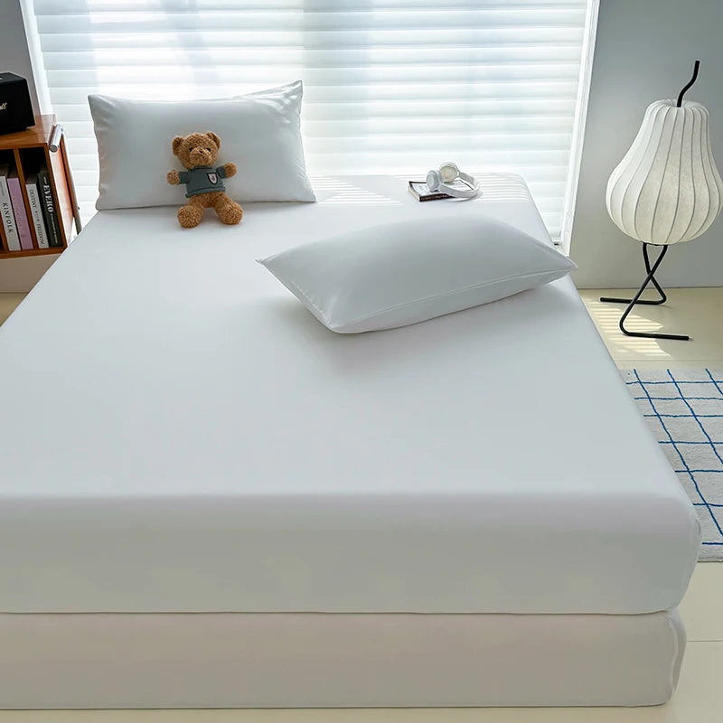 Solid  Colour Washed Fitted Sheet with Elastic Bands Non Slip Adjustable Mattress Cover for Single Double King Queen Bed
