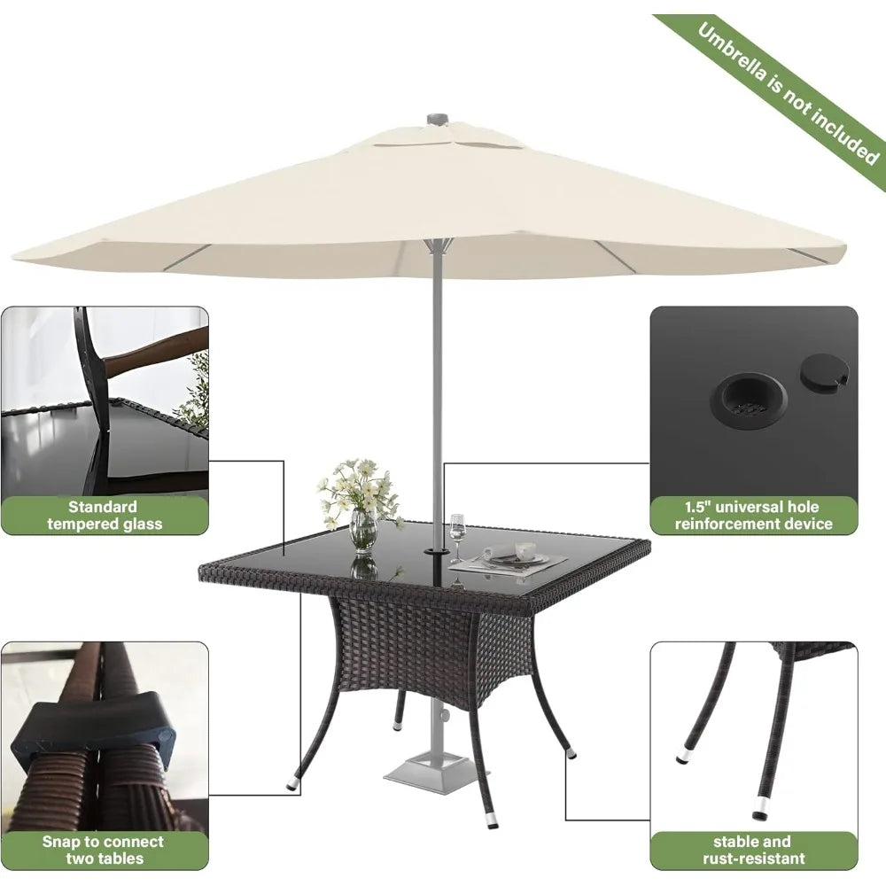 5 Piece Patio Dining Set All-Weather Wicker Outdoor Furniture Set W/Tempered Glass Tabletop, Removable Cushions