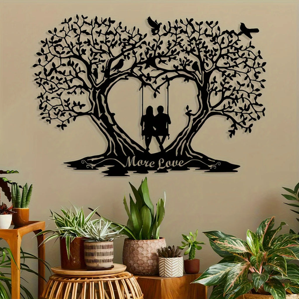 Custom Personalized Romantic Love Tree Metal Wall Art - Reusable Silhouette Decor for Home, Bedroom, Living Room