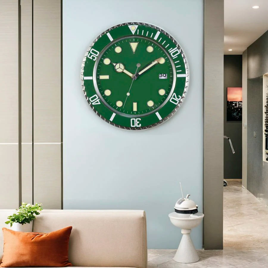 1pc 13 inch luxury creative metal wall clock, living room and study decoration wall clock, fluorescent clock dial, battery free