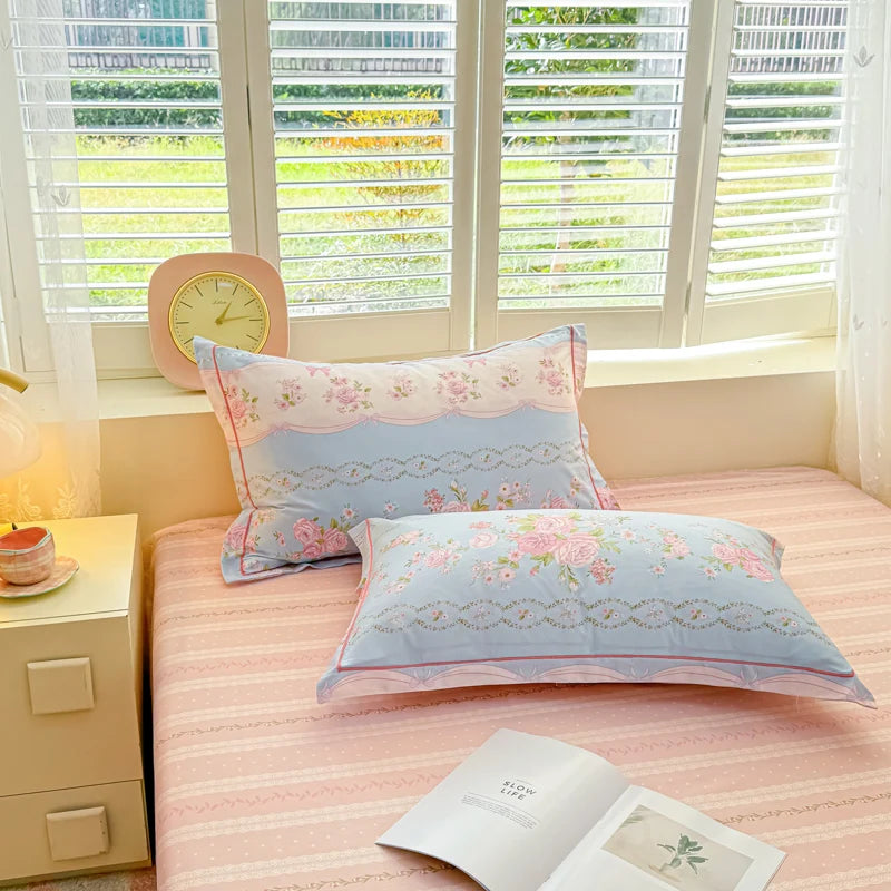 100% Cotton Lavender Print Duvet Cover Set 3-Piece (1 Duvet + 2 Pillowcases) - Breathable & Fade-Resistant, Bedding Set