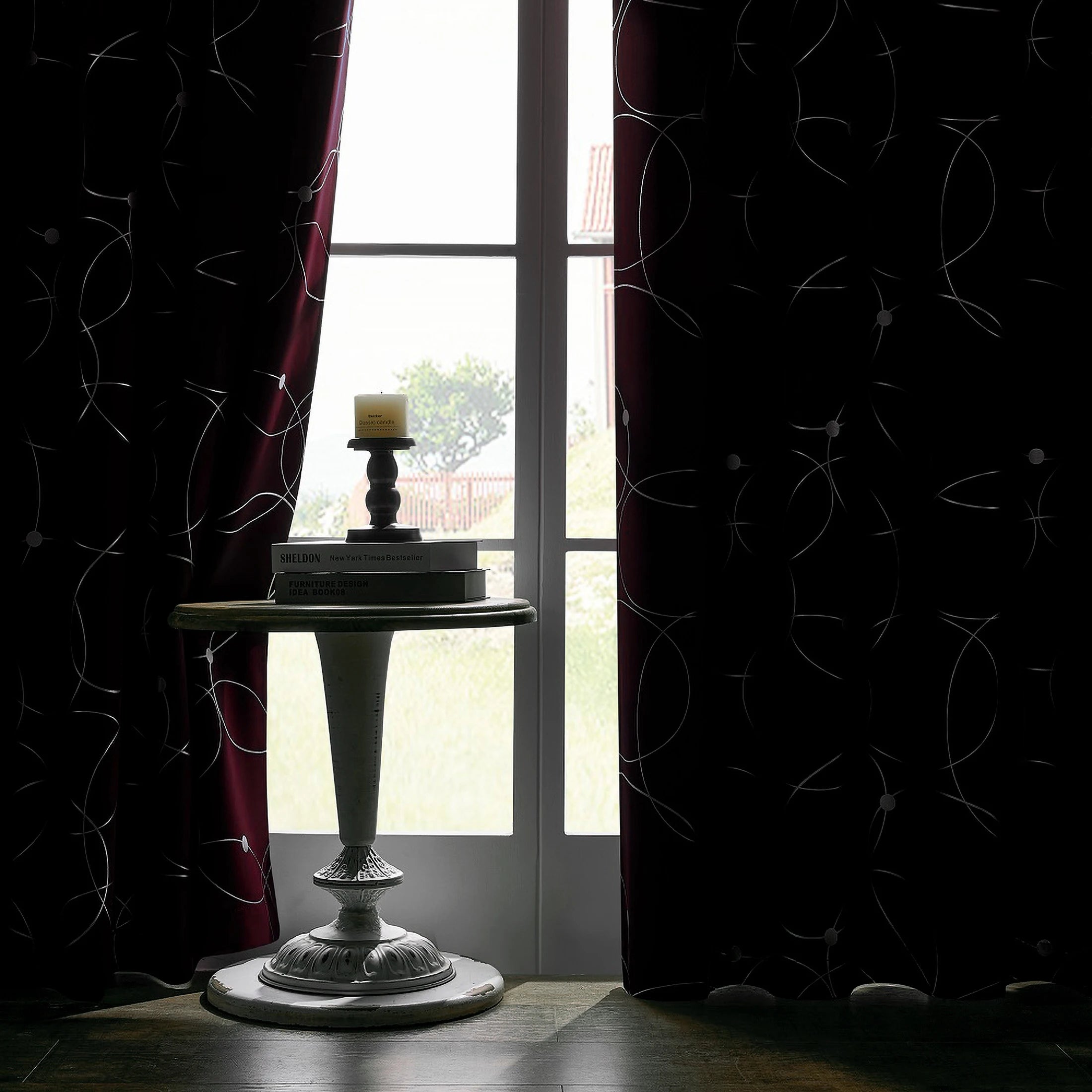 4PCSBlackout Curtains Grommet Thermal Insulated Room Darkening  With Circle And Dots Foil Printed For Bedroom