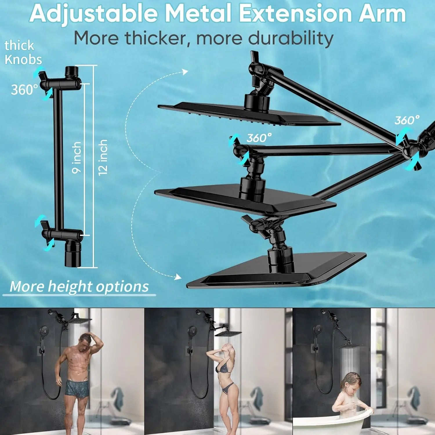 8'' Dual Filter Shower Head with Handheld, 6 Spray Settings High Pressure Rainfall Combo, Adjustable Arm & Hose