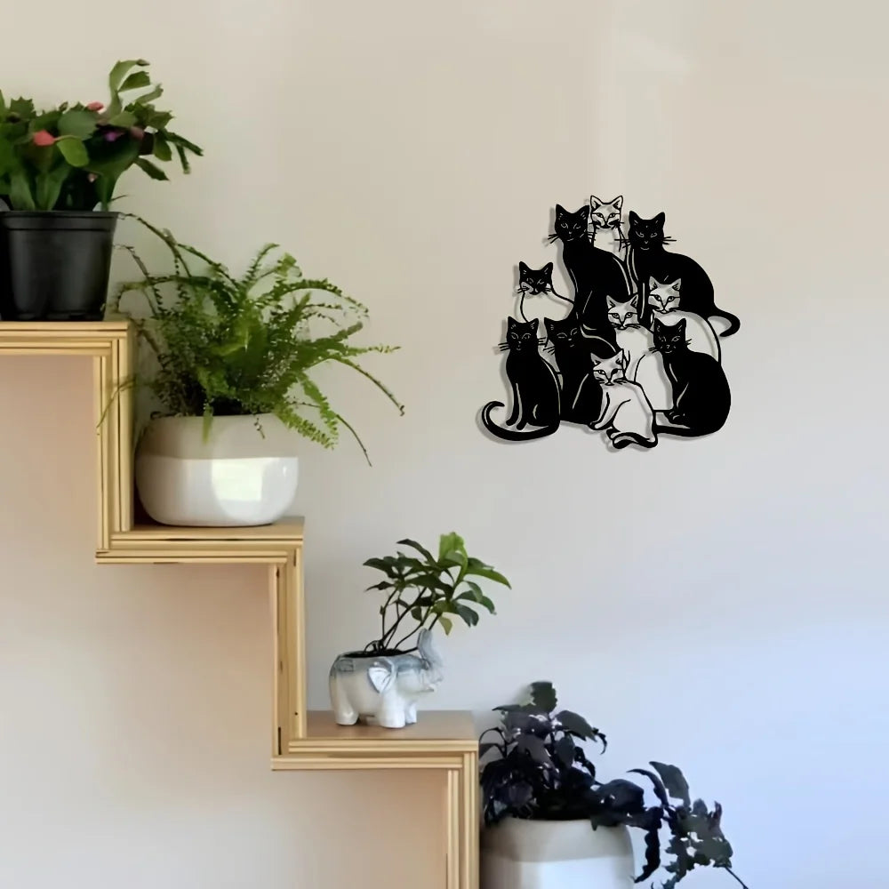 1pc Elegant Group Cat Metal Wall Art - Halloween & Christmas Abstract Design, Iron Craft for Home, Office Perfect for Room Decor