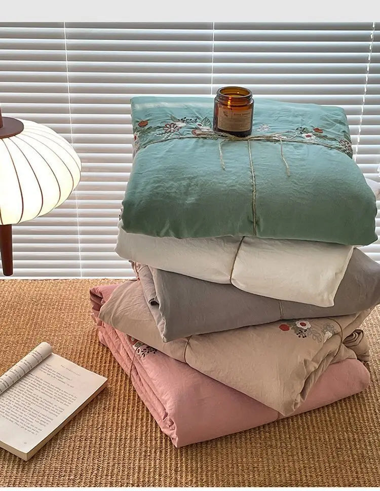 New Chinese embroidery washed cotton soft quilt cover bed sheet four-piece set