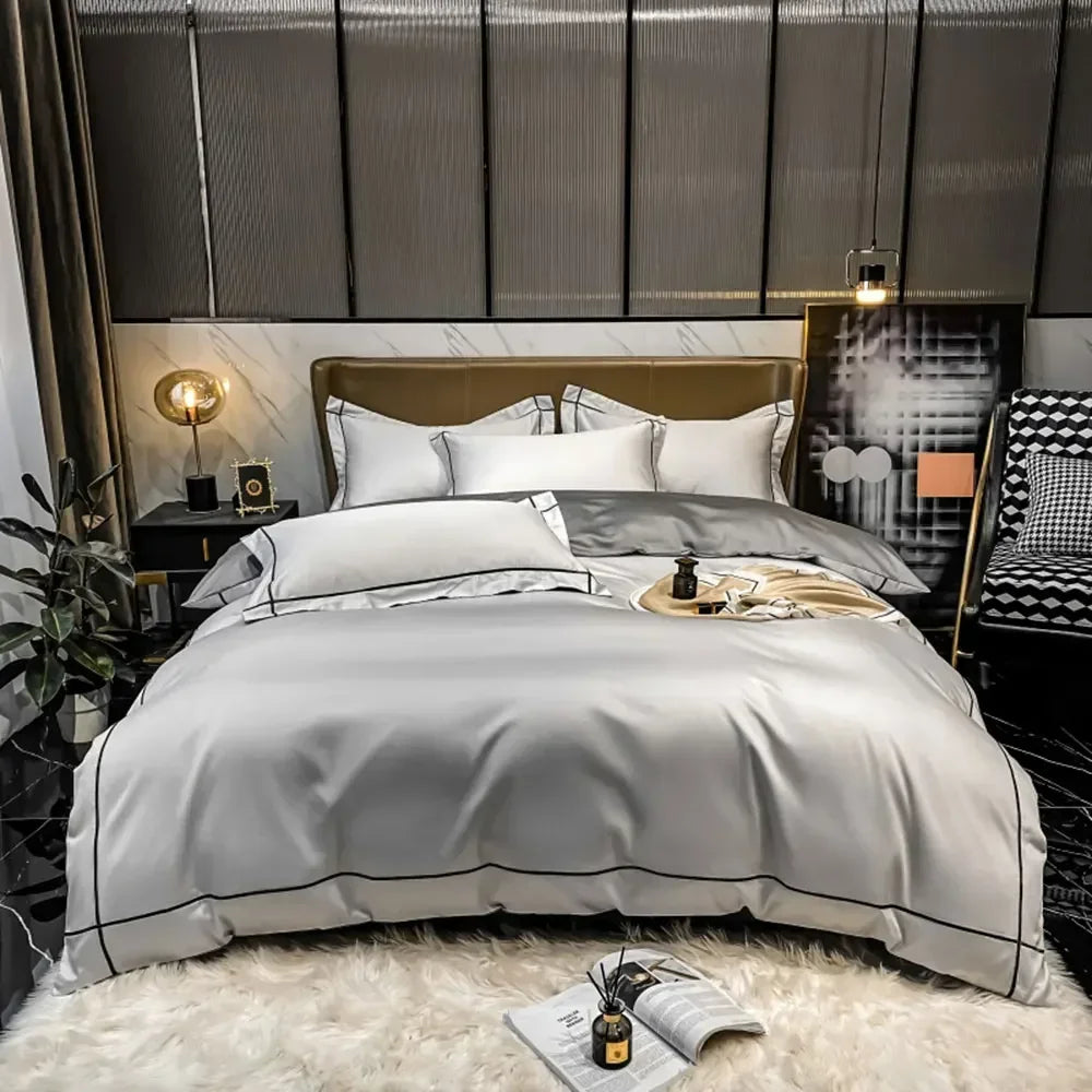 Svetanya Embroidery 100% Egyptian Cotton Silky Bedlinens Bedding Set Sheet Queen King Size Underwear Solid