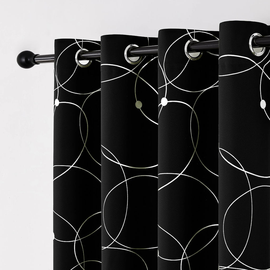 4PCSBlackout Curtains Grommet Thermal Insulated Room Darkening  With Circle And Dots Foil Printed For Bedroom