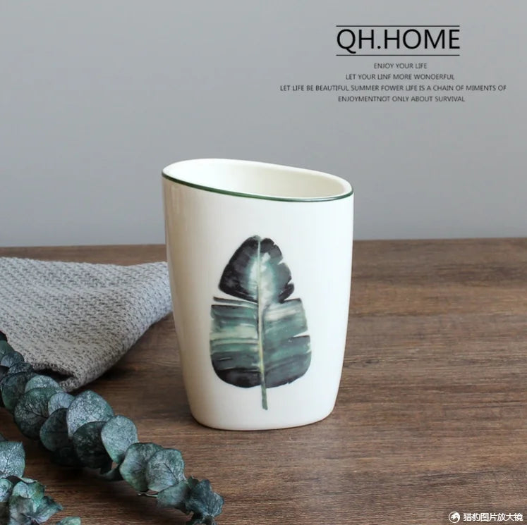 Green Nordic Ceramic Bathroom Set - Soap Dispenser, Toothbrush Holder, Tumbler & Soap Dish for Stylish Bathroom Organization
