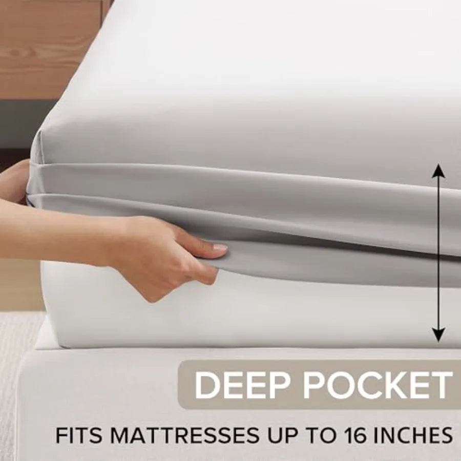 Hedi  Sheet Set 4-Piece ury CoolinSheets Deep Poetremium Beddinwi 2 Pillow Shams Hypoallergenic hine Washable Soft Lightweight