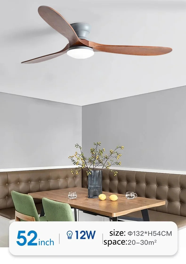 42/52inch Low Floor Ceiling Fan Light Remote Control Led Llights Indoor Restaurant Solid wood fan leaves With Fan Chandelier