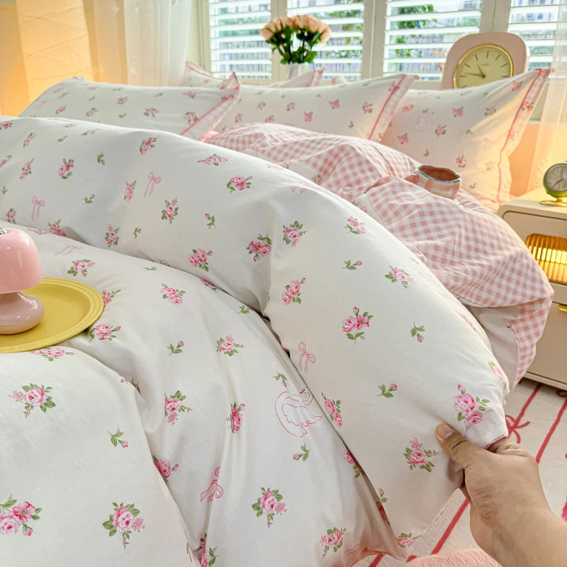 100% Cotton Lavender Print Duvet Cover Set 3-Piece (1 Duvet + 2 Pillowcases) - Breathable & Fade-Resistant, Bedding Set