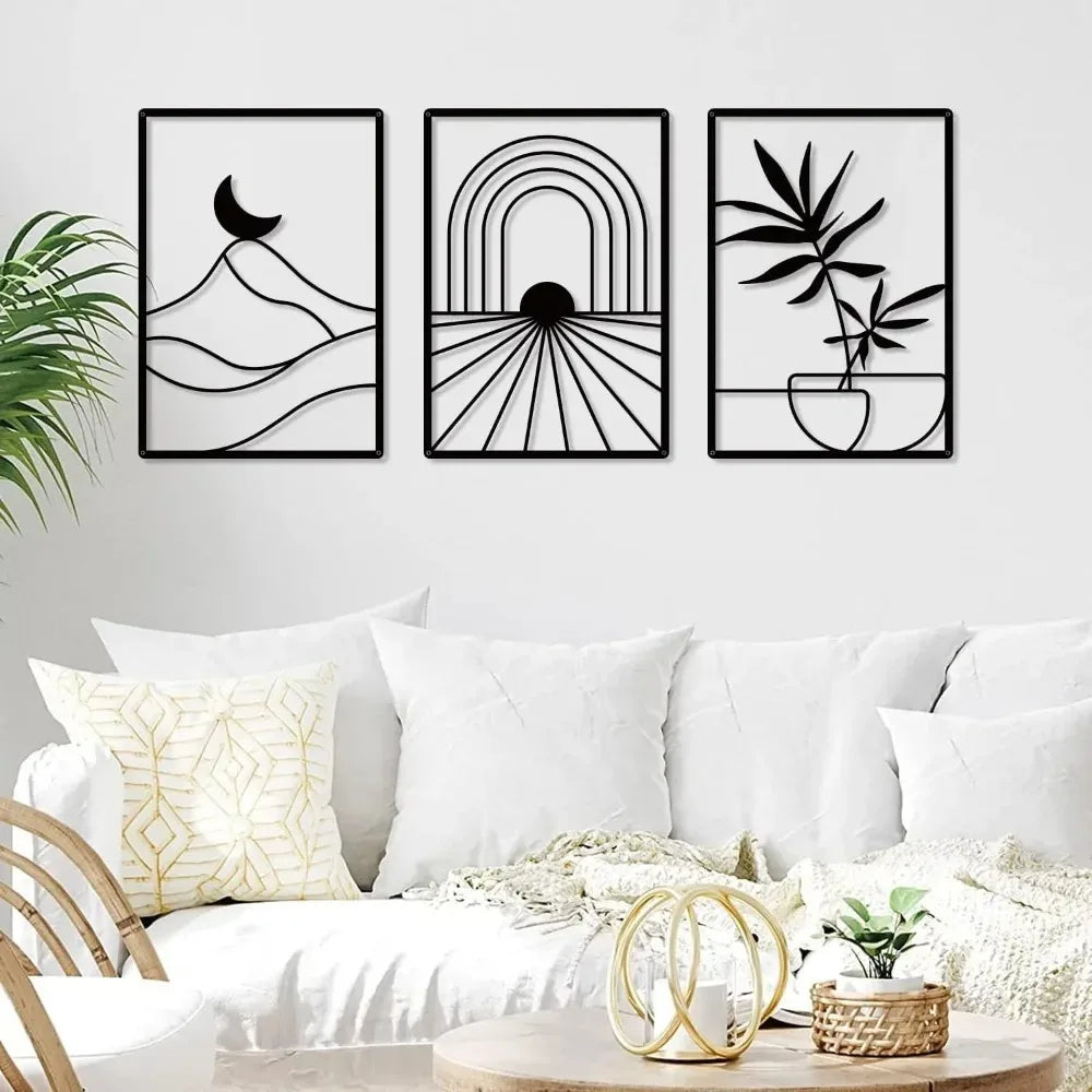 Metal Home Decor: Stunning Minimalist Wall Hanging.Bohemian Abstract Line Iron Art for Chic Spaces.Minimalist Abstract Line Art.