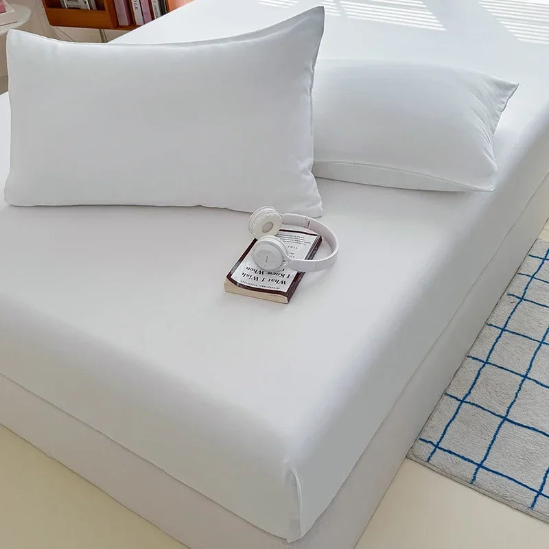 Solid  Colour Washed Fitted Sheet with Elastic Bands Non Slip Adjustable Mattress Cover for Single Double King Queen Bed