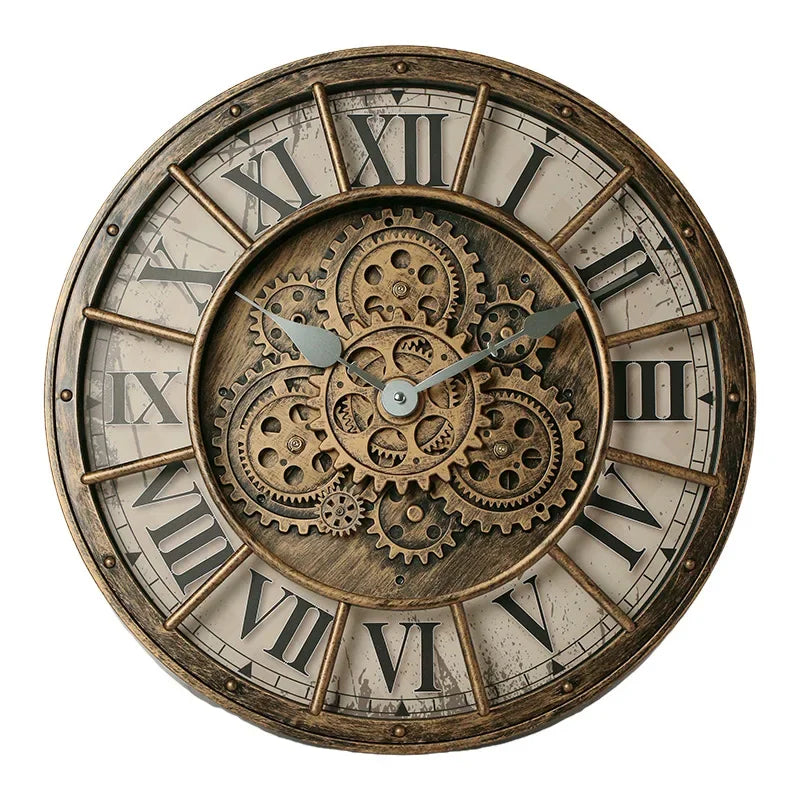 Retro Industrial Roman Wall Clock  Gear Rotation Clock Living Room Decorative Wall Clock Stylish Silent Wall Clock Quartz Clock
