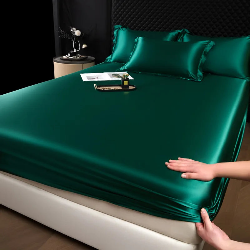 3 pcs High End 100% Mulberry Silk Bed Sheet Set with Pillowcase Luxury Solid Color Silk Fitted Sheet Soft Smooth Satin Bed Linen