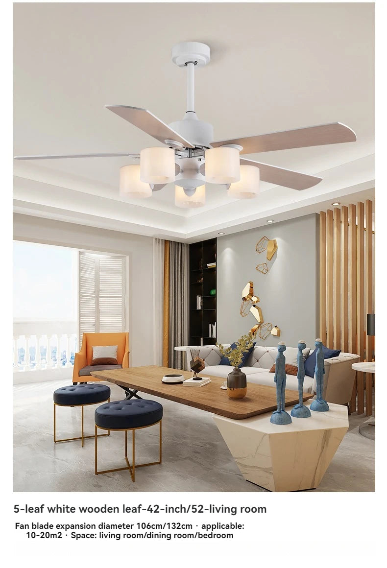 Modern Minimalist Ceiling Fans With Led Lights For Living Dining Room Bedroom Indoor Remote Control 5-blade Fan Pendant Light