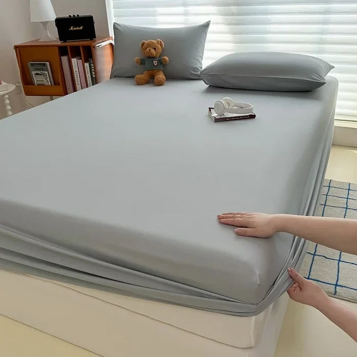 Solid  Colour Washed Fitted Sheet with Elastic Bands Non Slip Adjustable Mattress Cover for Single Double King Queen Bed