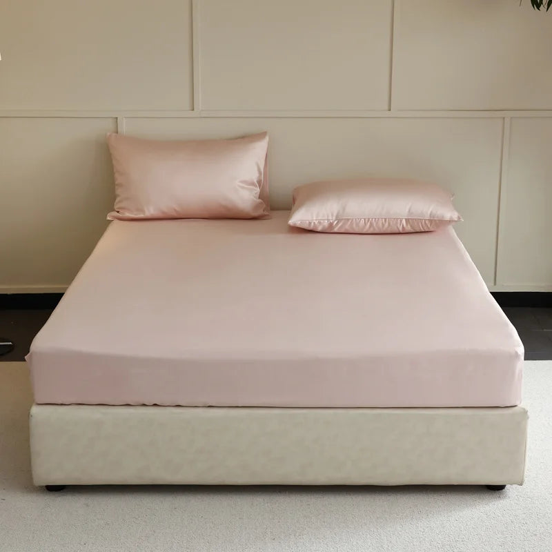 Mulberry Silk Fitted Bed Sheet with Elastic Bands Luxury Mattress Cover Single Double King Queen Size Bed Cover 100/140/200/220