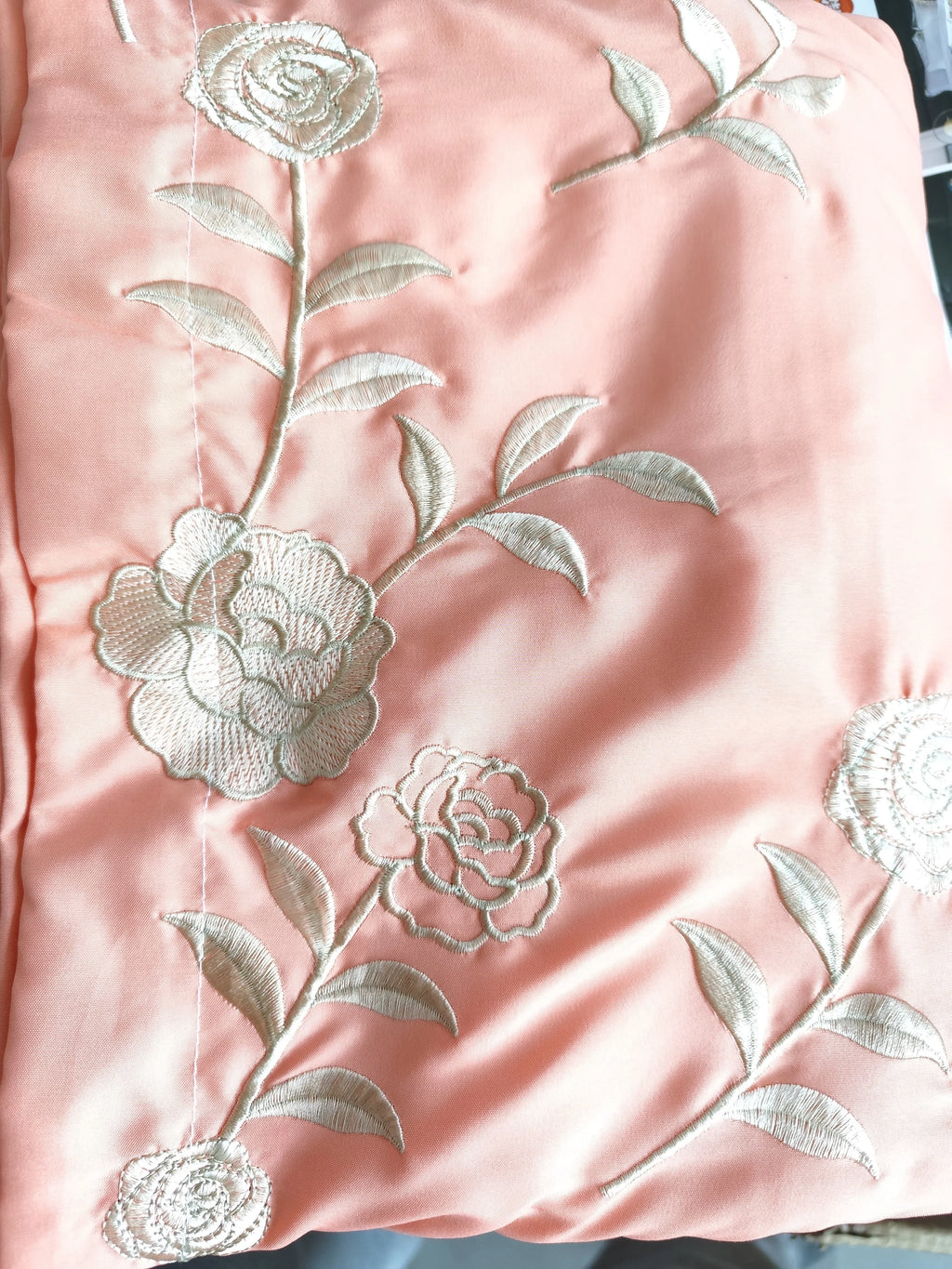 Golden Flowers Sea Embroidery Bedding Set Luxury Beige Cotton Duvet Cover Flat or Fitted Bed Sheet Pillowcases Solid Color