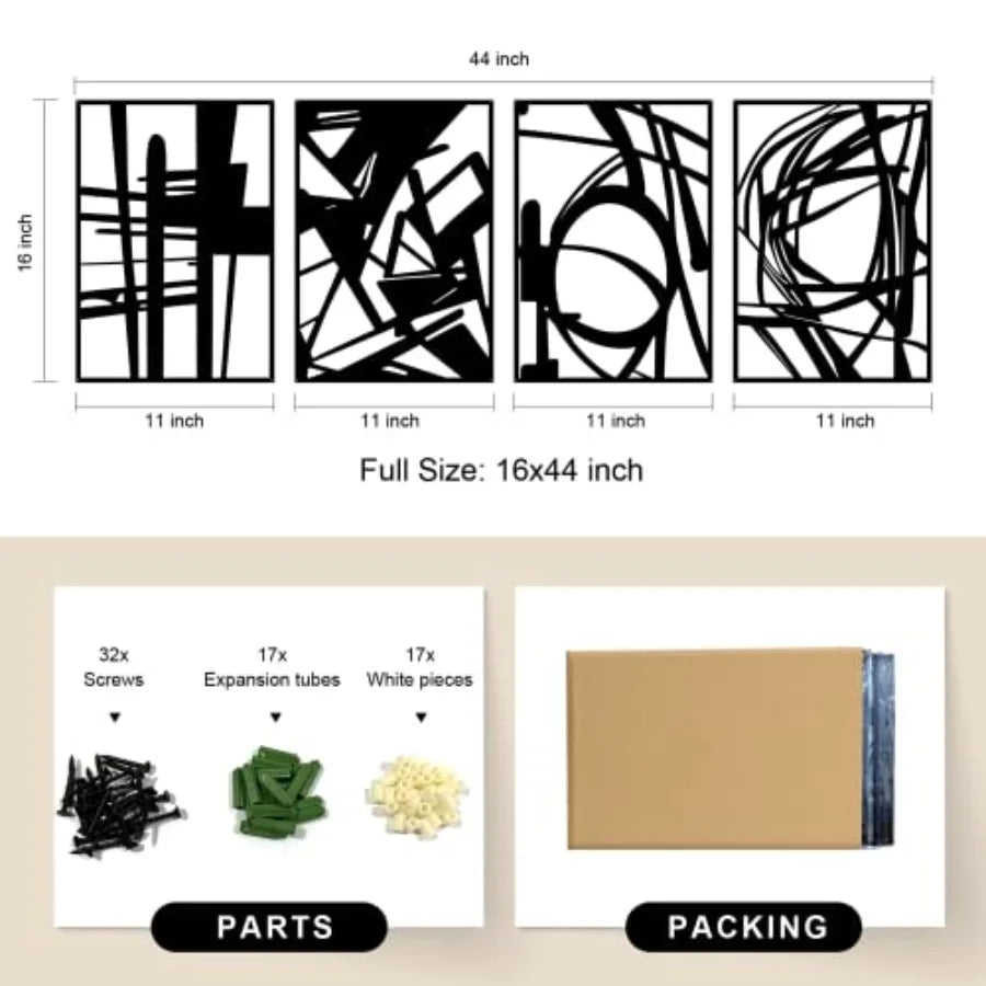 Gtivity 4 Pack Black Abstract Metal Wall Art malist Décor Single Line Art Wall Décor 3D Textured Metal Wall Sculptures for Livi