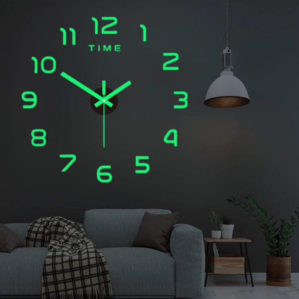 Large 3D Wall Clock Luminous Classic Wall Clocks DIY Digital Clock Wall Watches Stickers Silent Clock for Home Living Room Table