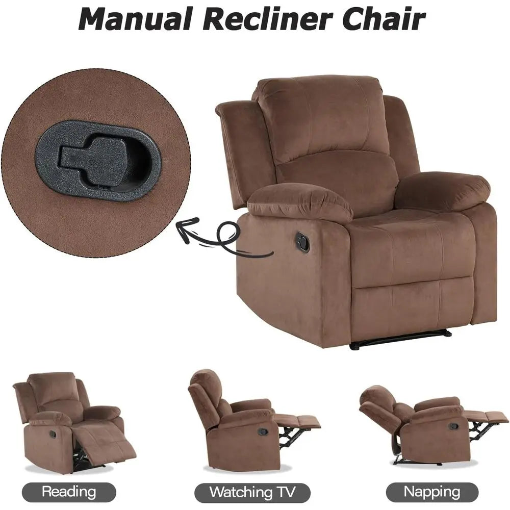 Light Brown Heavy-Duty Recliner Chair with Safety Mechanism for Living Room or Bedroom