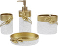 Golden Farmhouse Bathroom Decor Set, 4-Piece Resin Accessories with Toothbrush Holder and Soap Dispenser