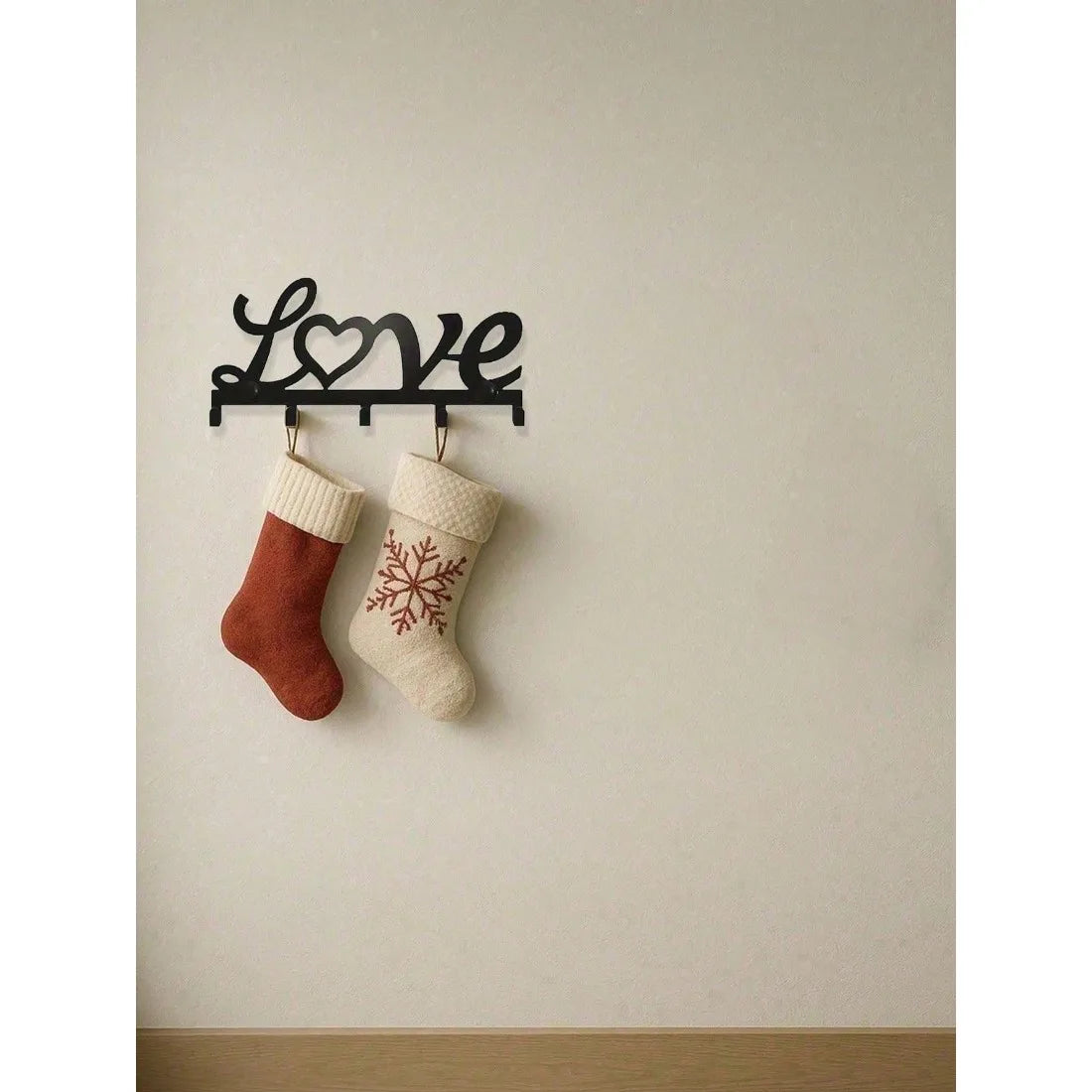 Wrought Iron "Love" Heart Wall Hook Set Modern Romantic Theme Metal Silhouette - Home Entryway/Bedroom Decor