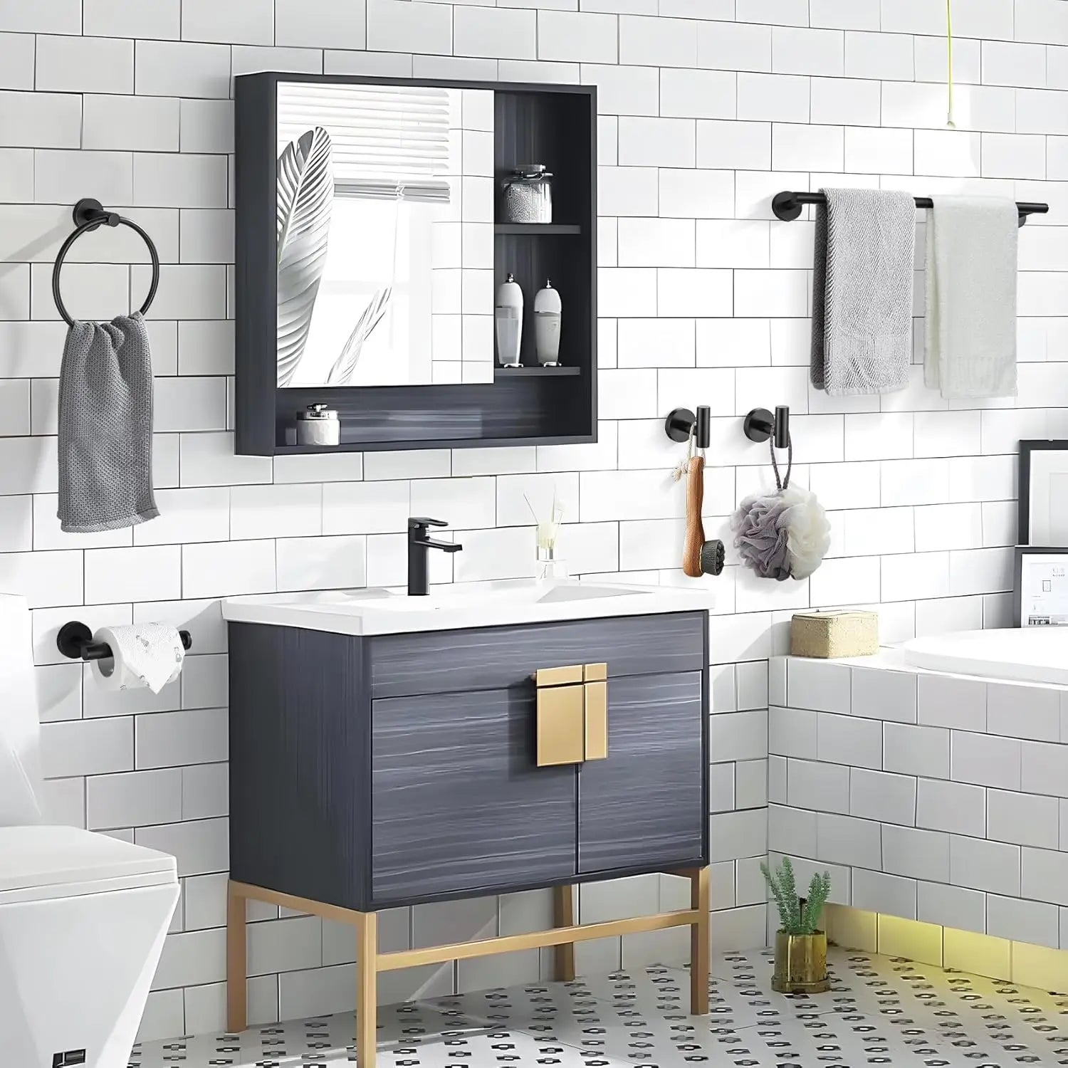 Bathroom Hardware Set Stainless Steel Bathroom Accessories Set Wall Mounted Towel Bar Towel Ring Toilet Paper Roll Holder Set