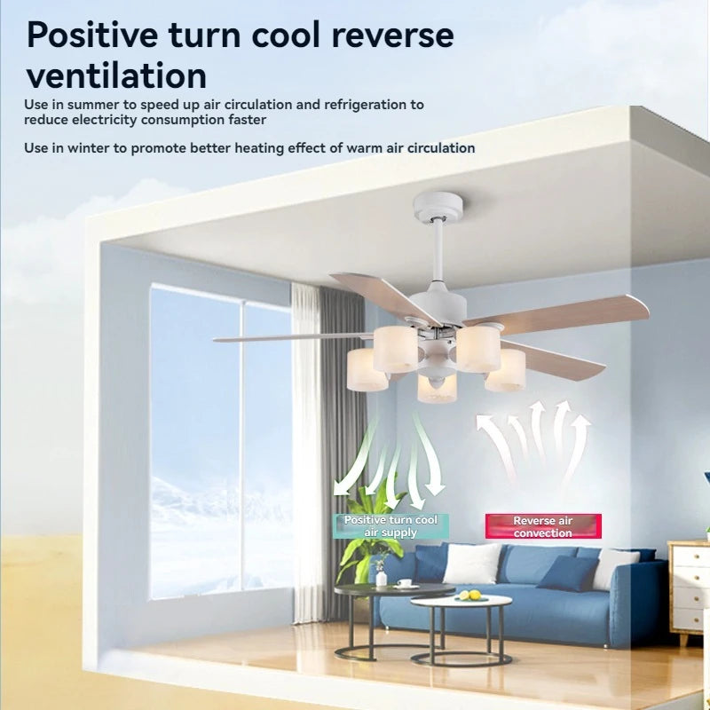 Modern Minimalist Ceiling Fans With Led Lights For Living Dining Room Bedroom Indoor Remote Control 5-blade Fan Pendant Light