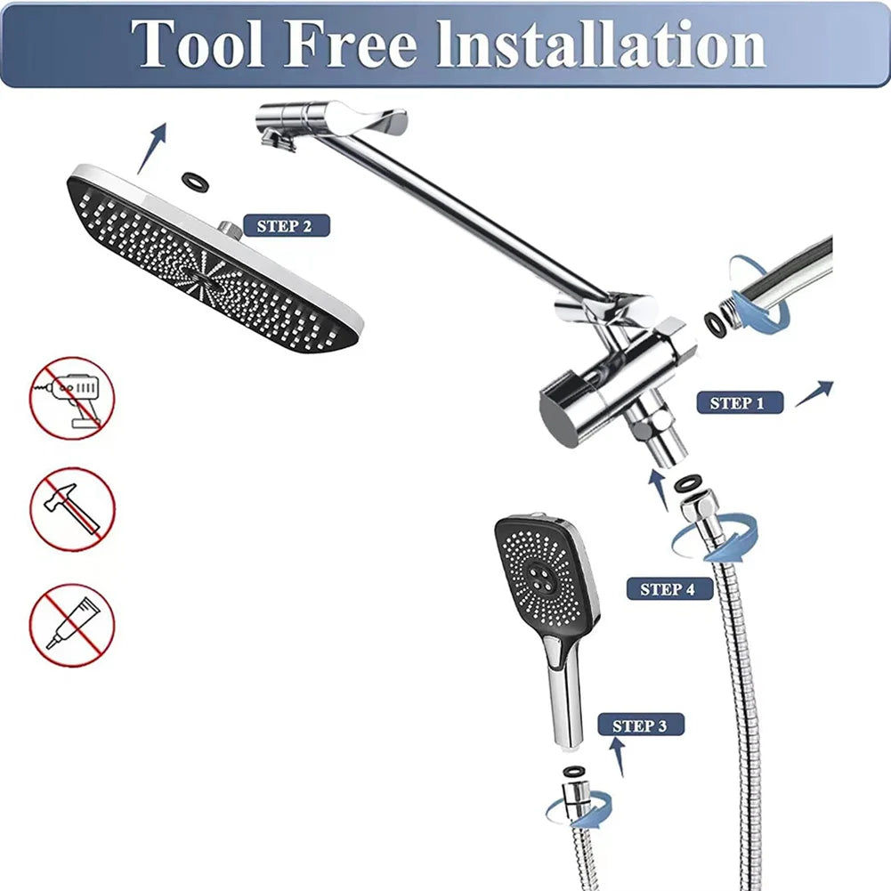 12 Inch Rain/Rainfall Shower Heads 3+1 Settings Top Spray Wall-Mount Shower Set with Extension Arm Handheld Top Spray Showerhead
