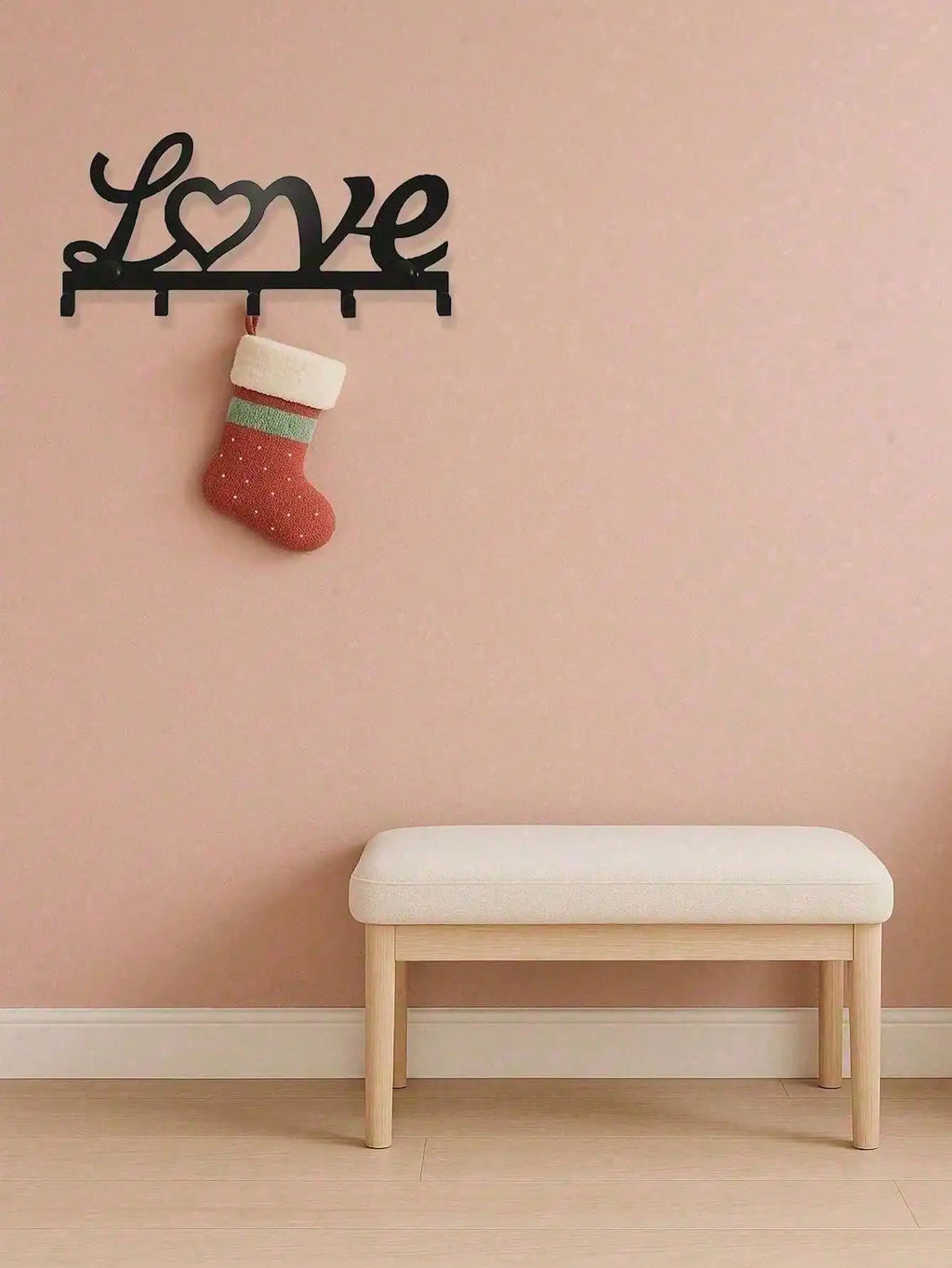 Wrought Iron "Love" Heart Wall Hook Set Modern Romantic Theme Metal Silhouette - Home Entryway/Bedroom Decor