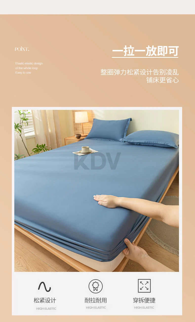 Solid Color Brushed Fitted Bed Sheet Set with 2 Pillowcases Soft Comfortable Non Slip Mattress Protector Cover for Single Double