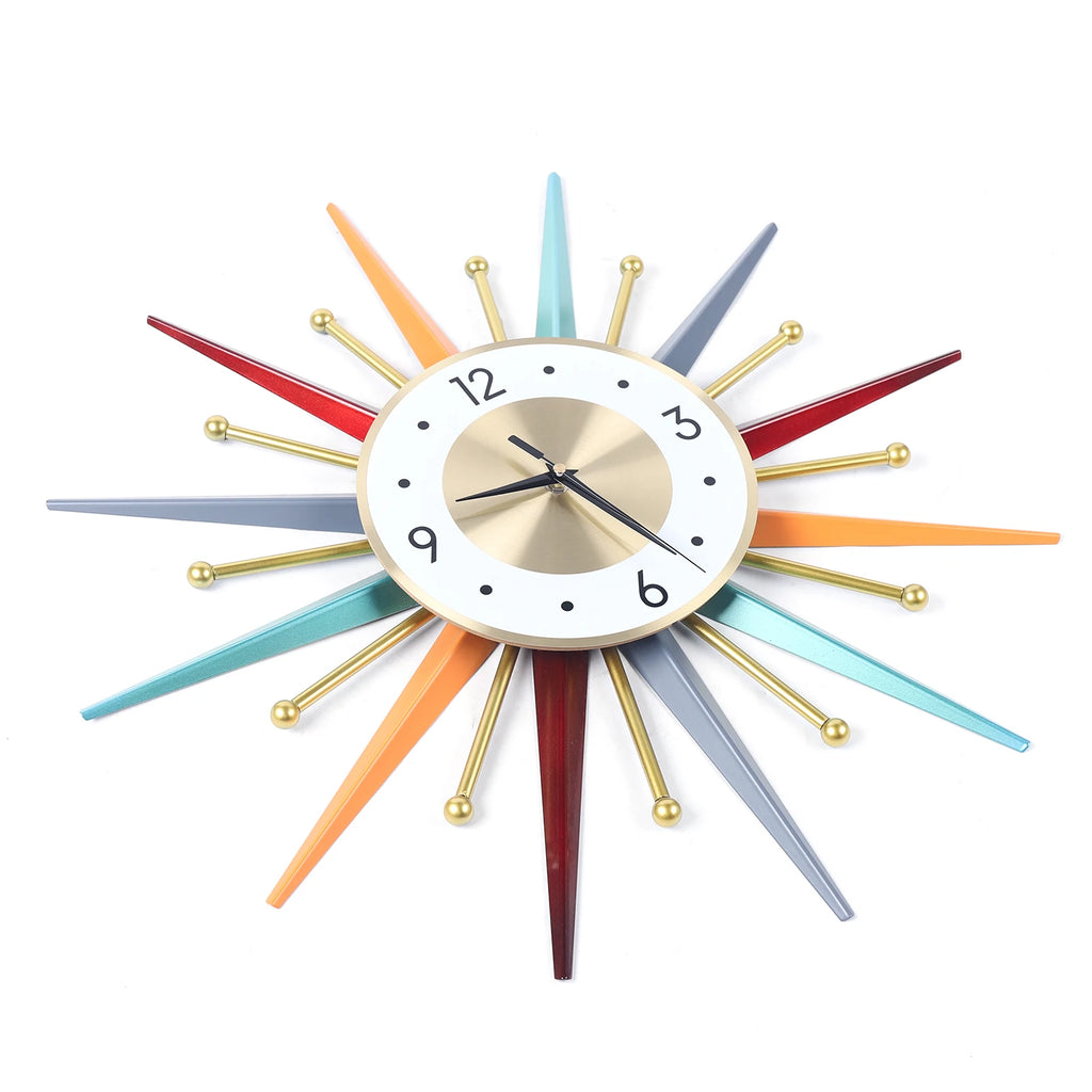 Wall Clock 22 Inch, Mid Century Wall Clock Starburst Clock Modern Decor Silent Non-Ticking Big Wall Clocks for Living Room
