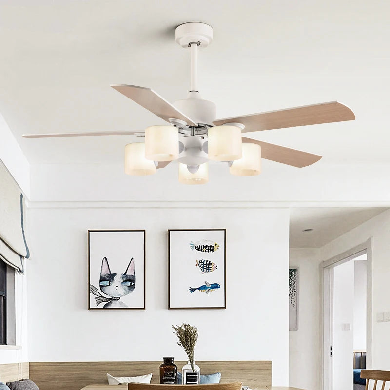 Modern Minimalist Ceiling Fans With Led Lights For Living Dining Room Bedroom Indoor Remote Control 5-blade Fan Pendant Light