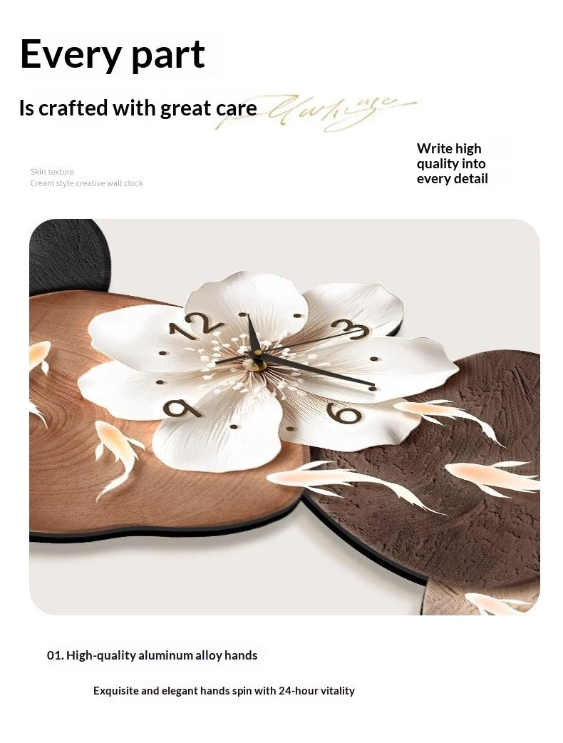 Wall Clock Modern Minimalist Nine Koi Fish Large Silent Wall Clock Home Decor Living Room Bedroom TV Background No Drilling
