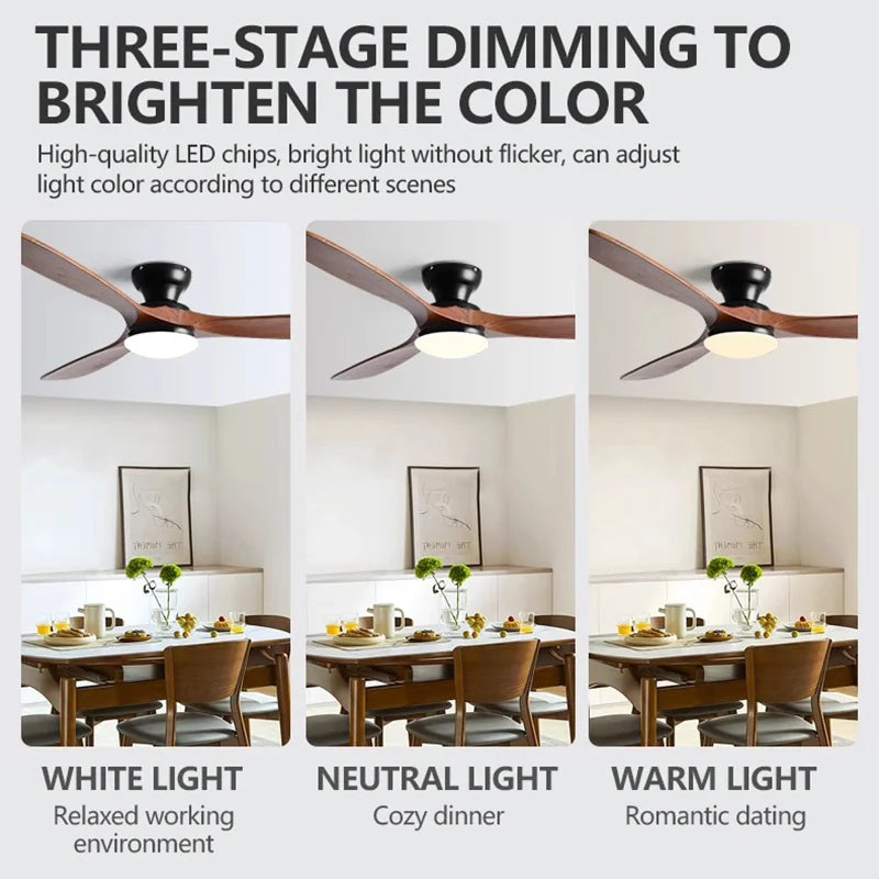 42/52inch Low Floor Ceiling Fan Light Remote Control Led Llights Indoor Restaurant Solid wood fan leaves With Fan Chandelier
