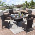 5 Piece Patio Dining Set All-Weather Wicker Outdoor Furniture Set W/Tempered Glass Tabletop, Removable Cushions
