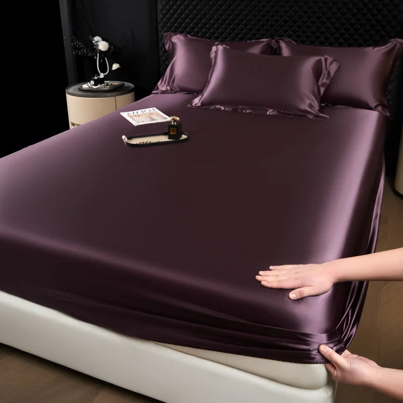 3 pcs High End 100% Mulberry Silk Bed Sheet Set with Pillowcase Luxury Solid Color Silk Fitted Sheet Soft Smooth Satin Bed Linen