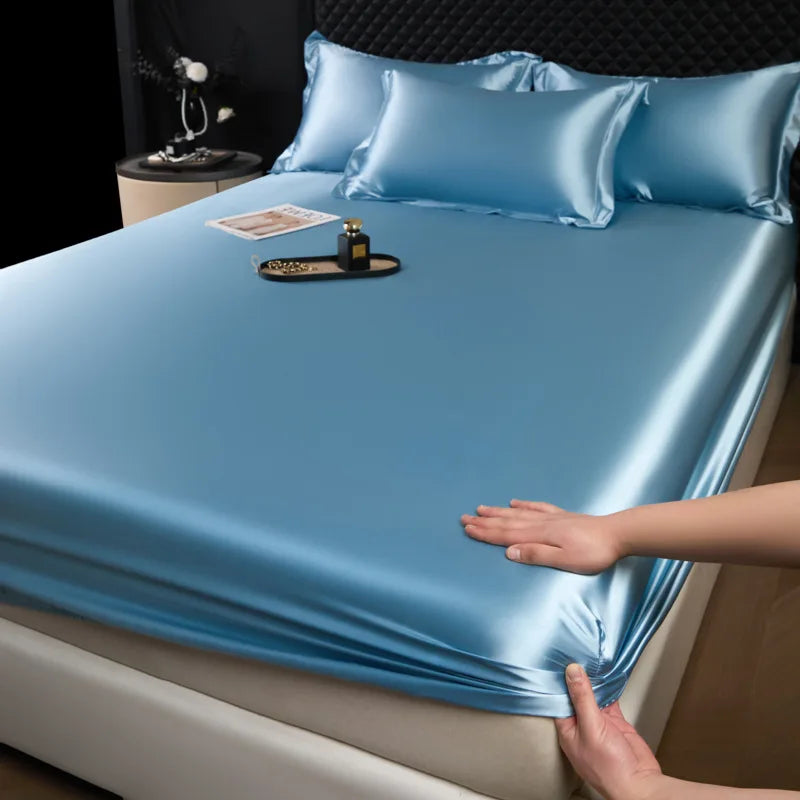 3 pcs High End 100% Mulberry Silk Bed Sheet Set with Pillowcase Luxury Solid Color Silk Fitted Sheet Soft Smooth Satin Bed Linen