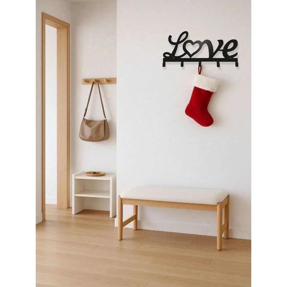 Wrought Iron "Love" Heart Wall Hook Set Modern Romantic Theme Metal Silhouette - Home Entryway/Bedroom Decor