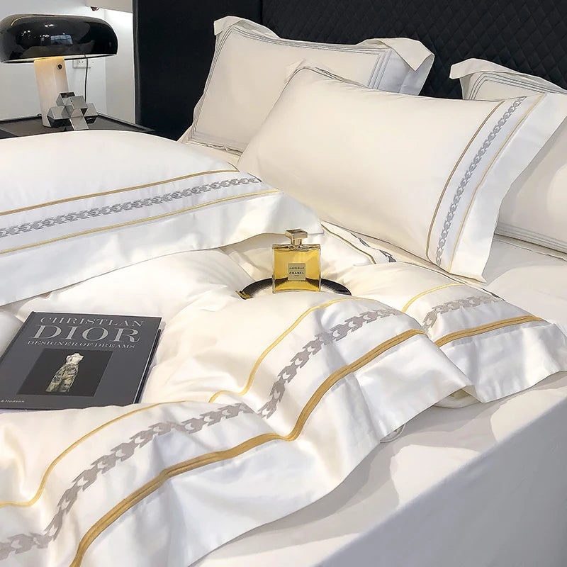 100% Egyptian Cotton Luxury Embroidery Hotel Style Bedding Set Queen King Size Duvet Cover Set Bed Sheet/Fitted Sheet Pillowcase