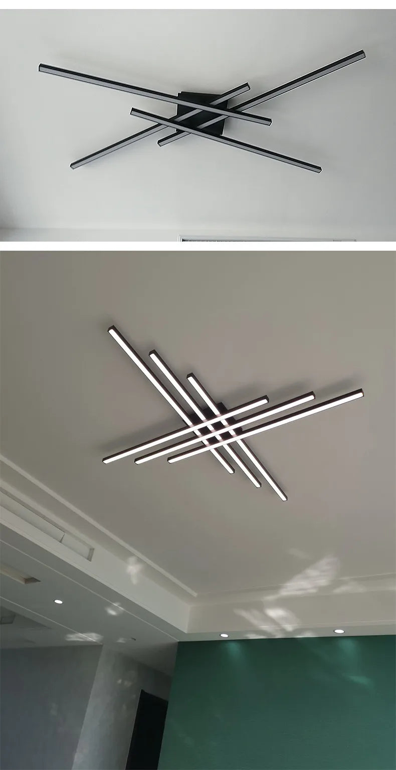 Black chandelier square bedroom lamps living room lamp led ceiling lamp Nordic minimalist creative led ceiling lamp strip lights