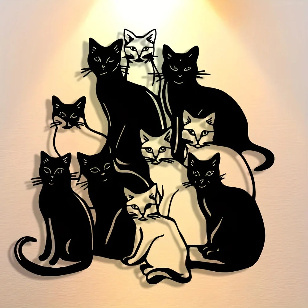 1pc Elegant Group Cat Metal Wall Art - Halloween & Christmas Abstract Design, Iron Craft for Home, Office Perfect for Room Decor