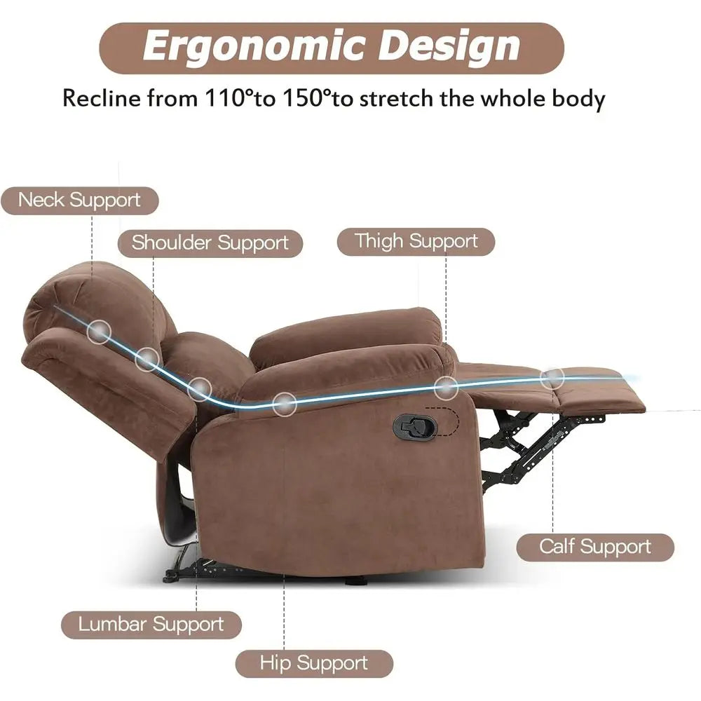 Light Brown Heavy-Duty Recliner Chair with Safety Mechanism for Living Room or Bedroom