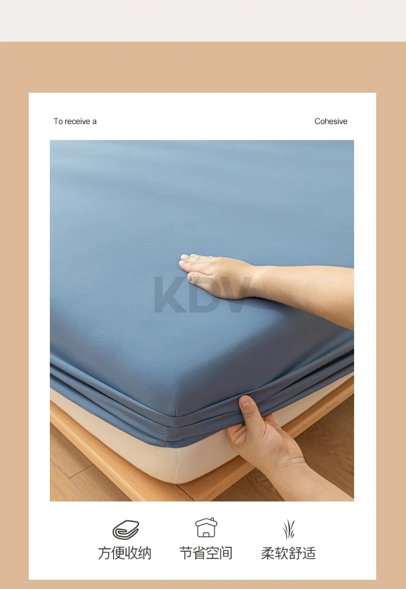 Solid Color Brushed Fitted Bed Sheet Set with 2 Pillowcases Soft Comfortable Non Slip Mattress Protector Cover for Single Double